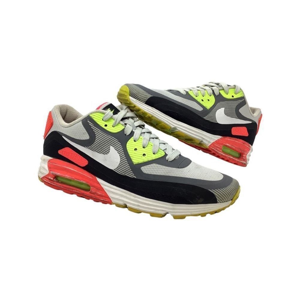 Nike AirMAX Lunarlon 654471 Men Gray Pink Green Low Top Lace Up Sneakers 8.5